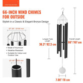 Wind Chimes for Outside, 66 in, Deep Tone Wind Chimes with 6 Tubes, Unique Large Memorial Wind Chimes for Anniversary, Amazing Outdoor Decor for Your Patio, Porch, Garden and Backyard, Black